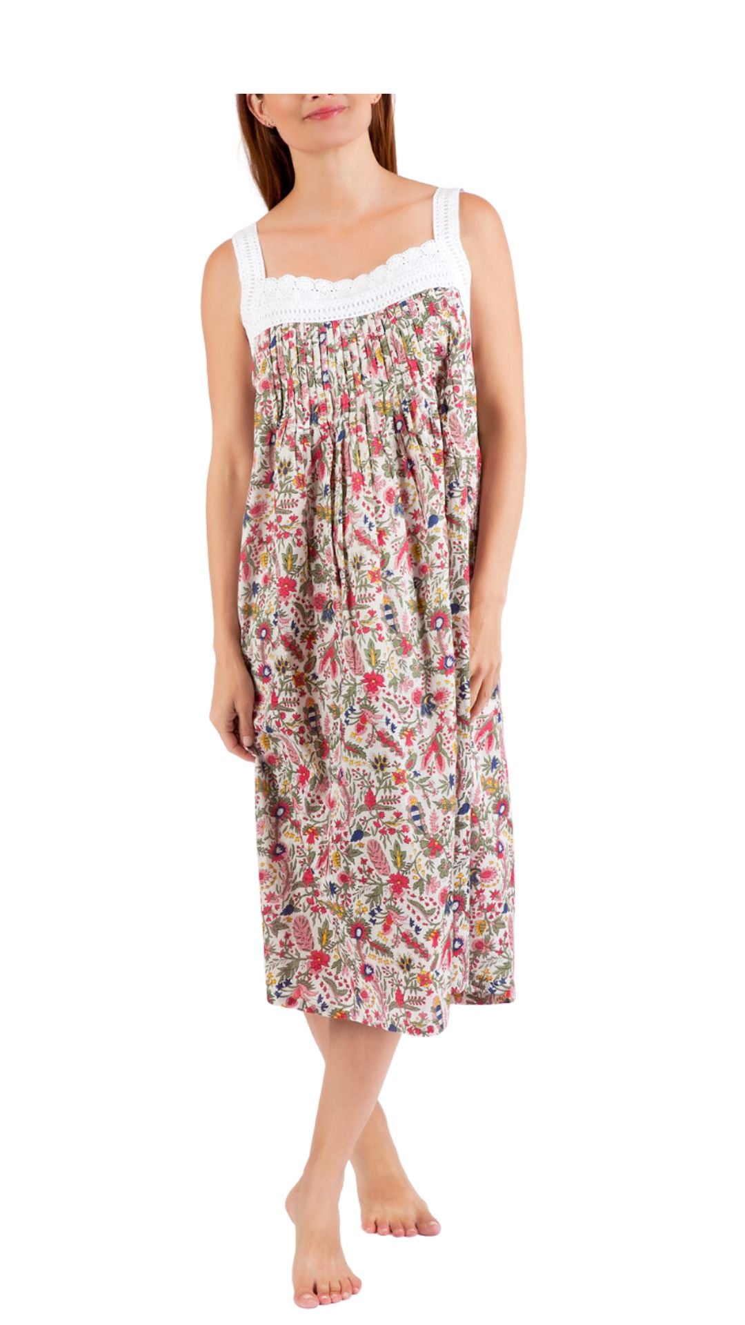 Floral cotton nightgown on model