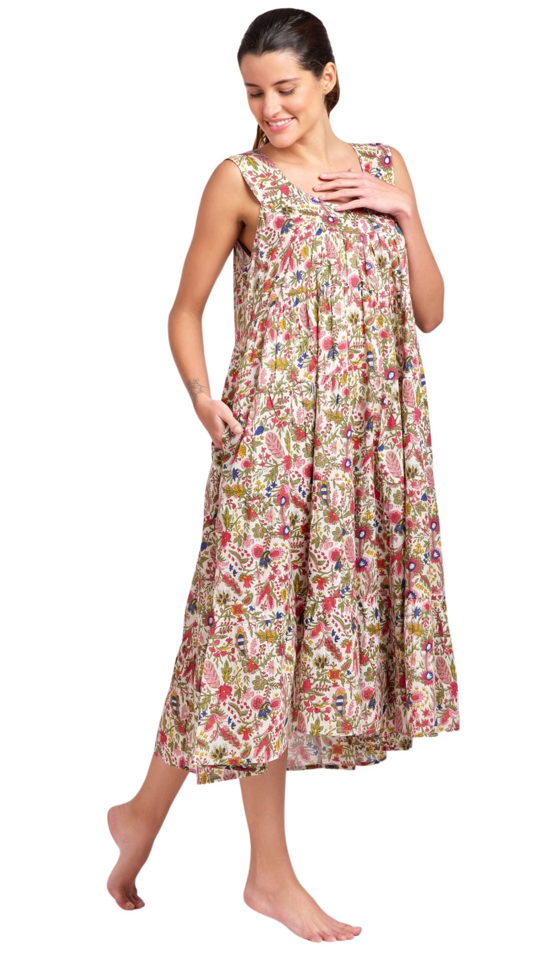 floral cotton night gown and maxi dress plus sizes Australia on model