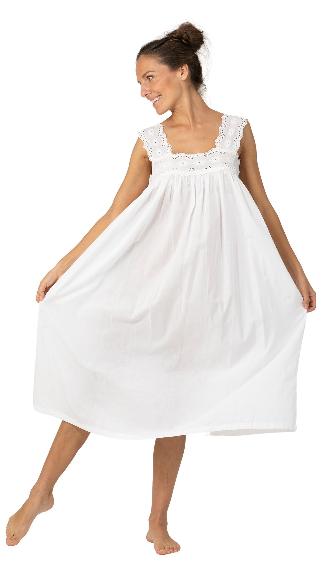 Glenys White Sleeveless Cotton Nightdress THE NIGHTIE SHOP Australia