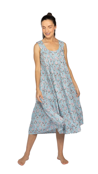 Hazel Cotton Maxi Dress Nightie – Blue Pink Floral