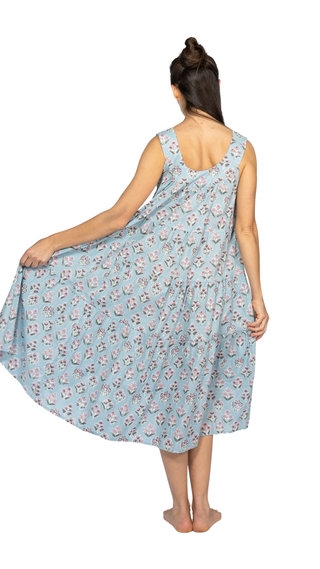 Hazel Cotton Maxi Dress Nightie – Blue Pink Floral