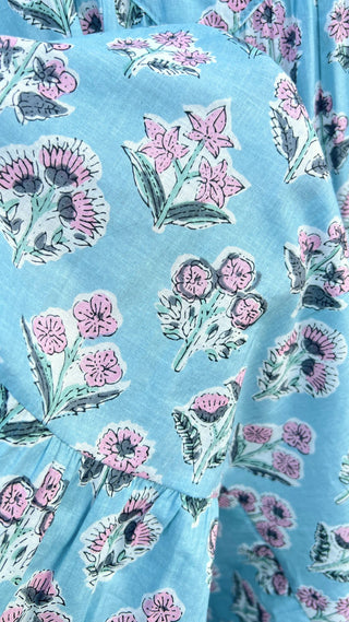 Hazel Cotton Maxi Dress Nightie – Blue Pink Floral