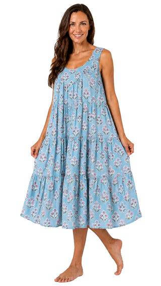 Hazel Cotton Maxi Dress Nightie – Blue Pink Floral
