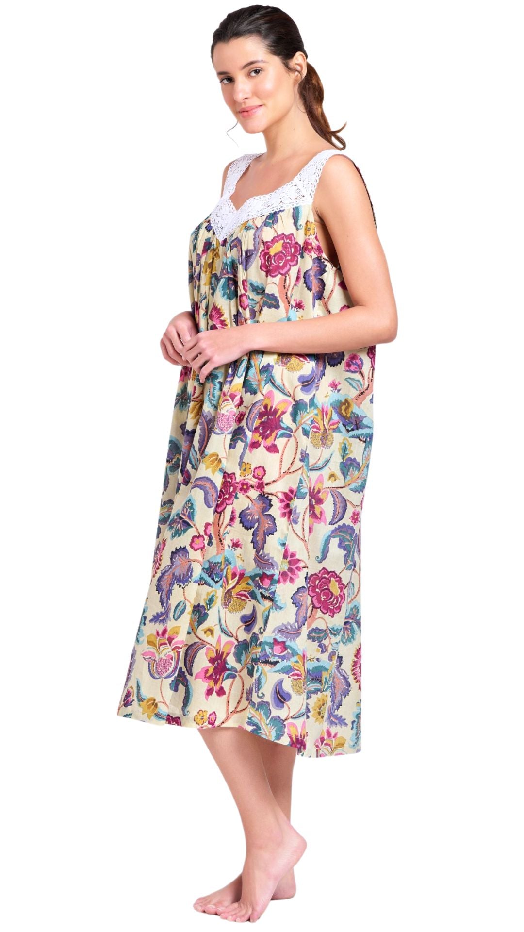 Hibiscus Sleeveless Cotton Nightie