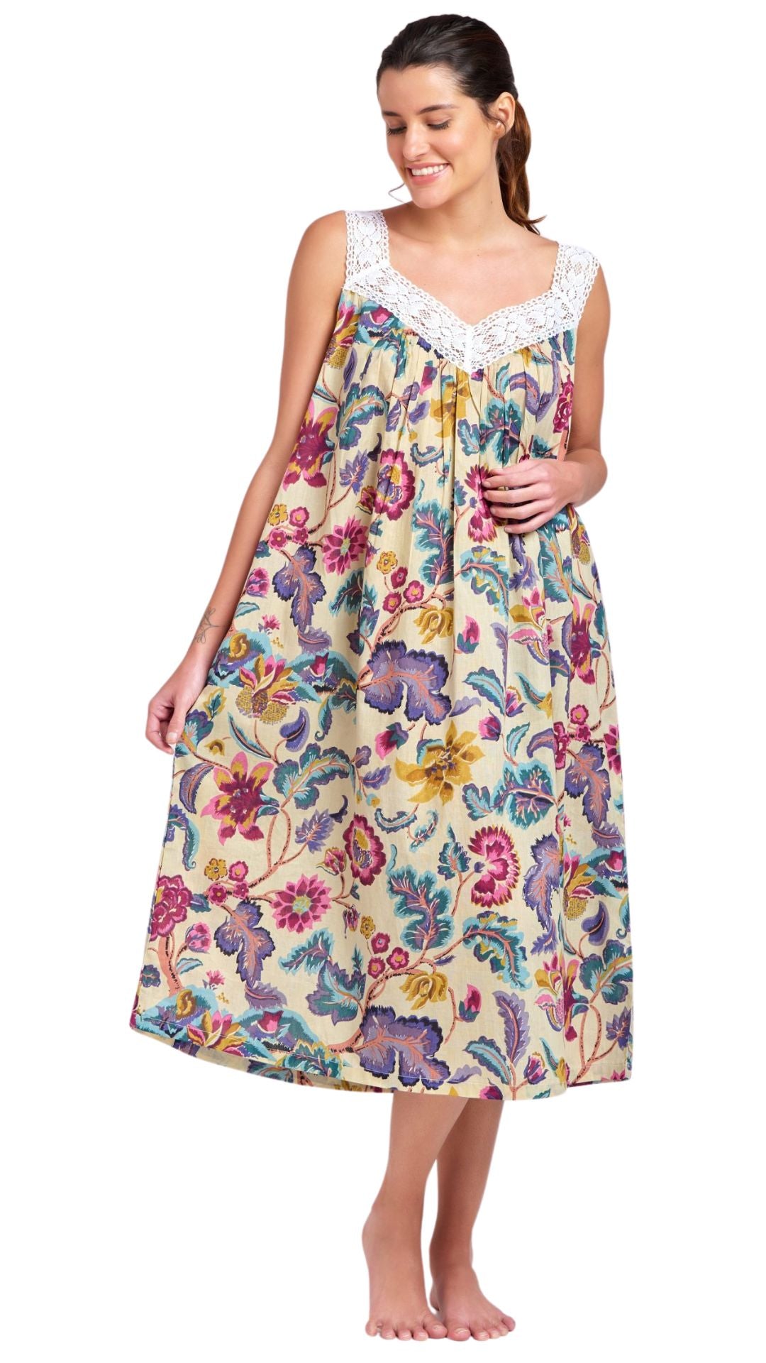 Hibiscus Sleeveless Cotton Nightie