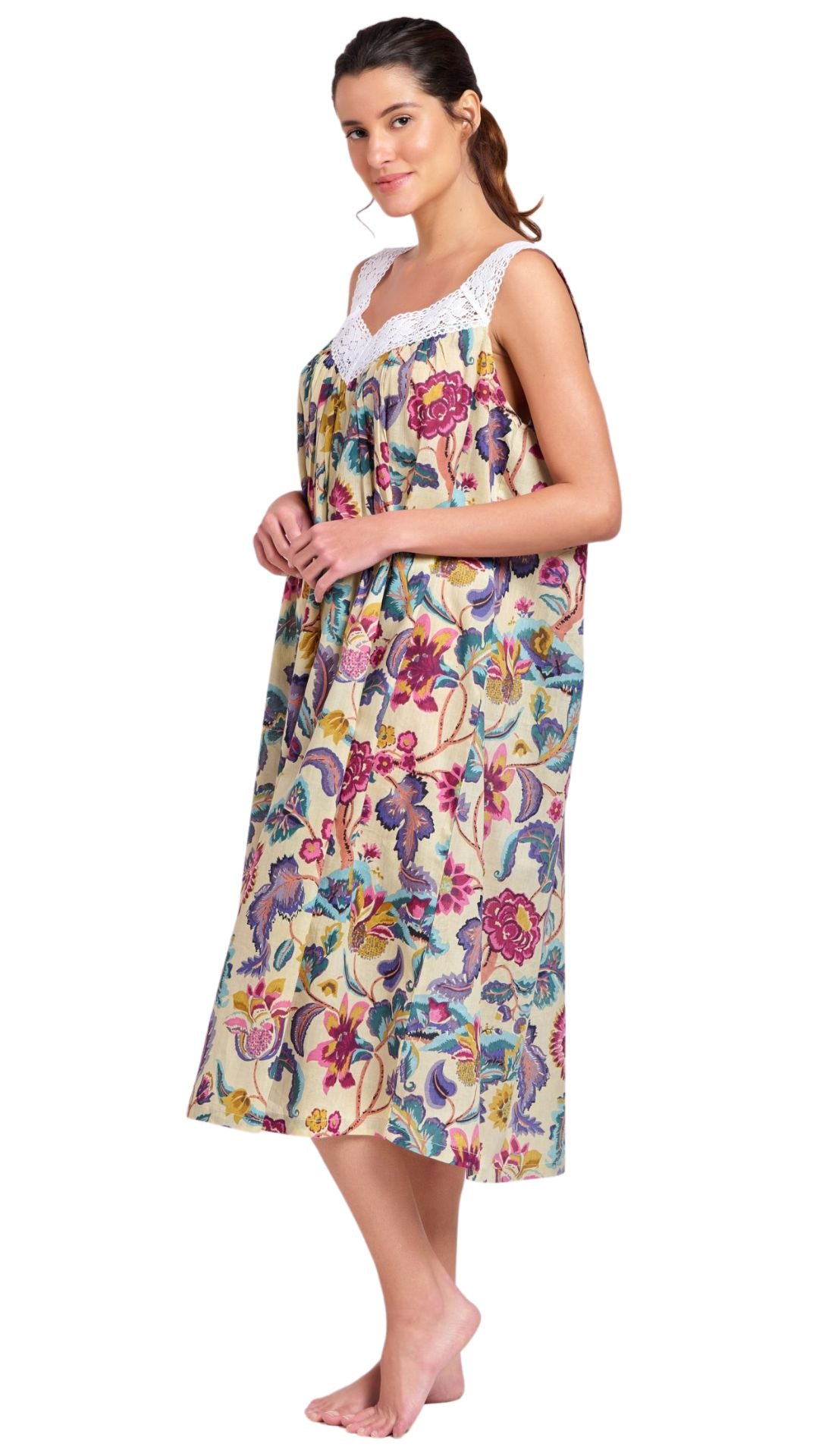 Hibiscus Sleeveless Cotton Nightie