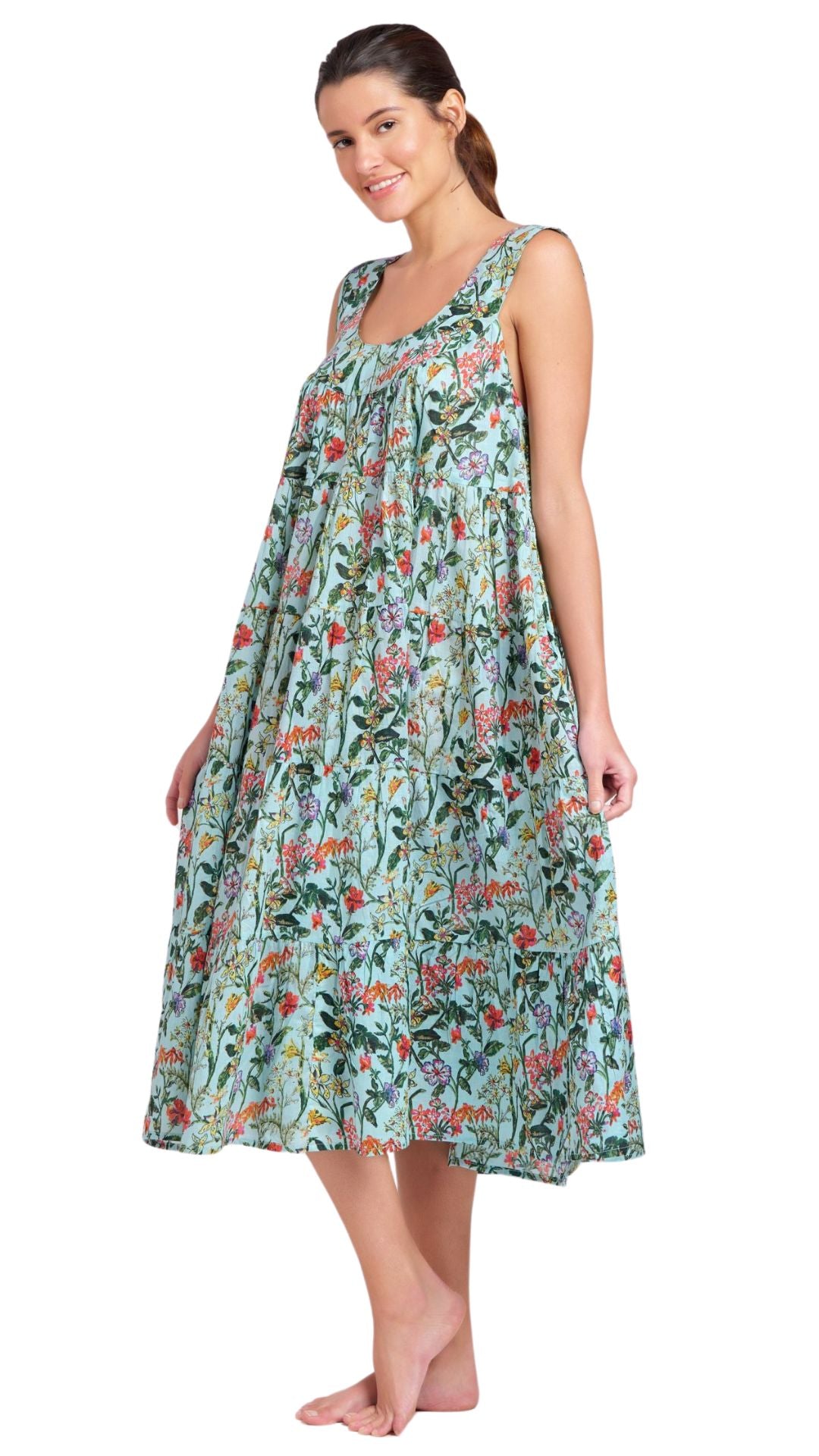 floral cotton maxi dress nighty on model with white background