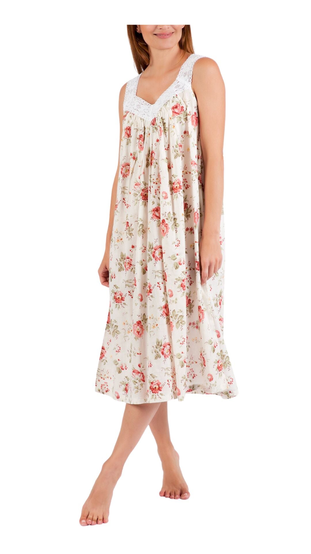 english rose cotton nightie on model on white background