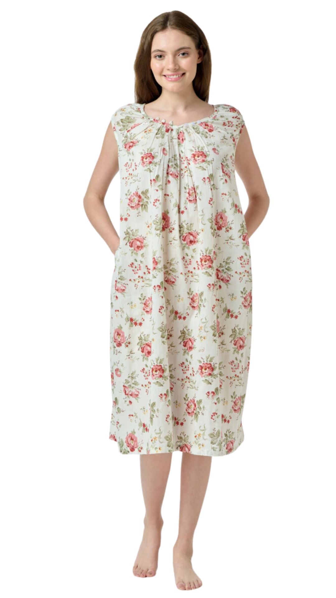 100% cotton nightie with pockets on Models