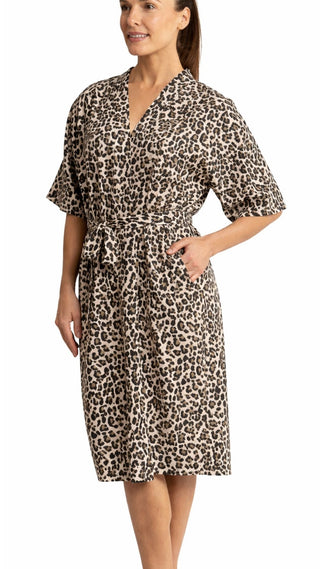 Leopard Print Short Sleeve Cotton Robe