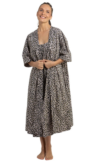 Leopard Print Short Sleeve Cotton Robe