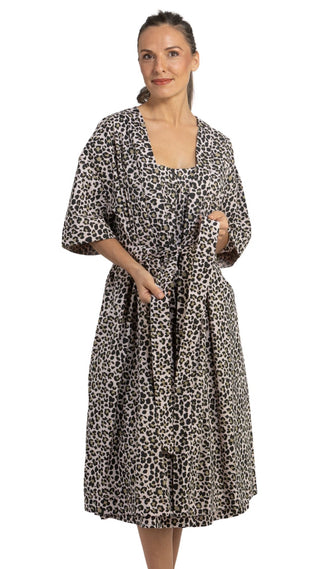 Leopard Print Short Sleeve Cotton Robe