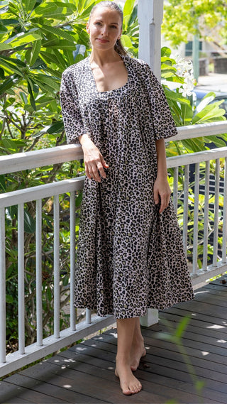 Leopard Print Short Sleeve Cotton Robe
