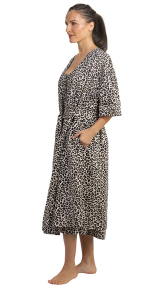 Leopard Print Short Sleeve Cotton Robe