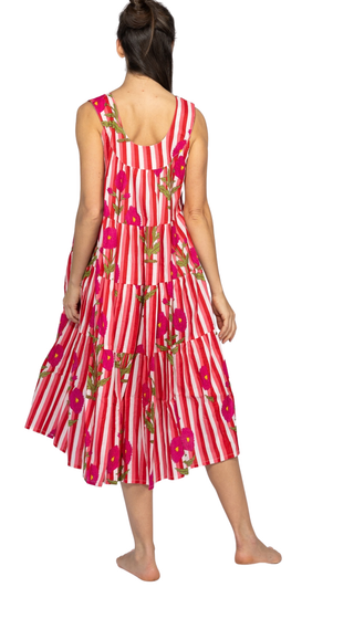 Lottie Cotton Maxi Dress Nightie – Pink Stripe Floral.