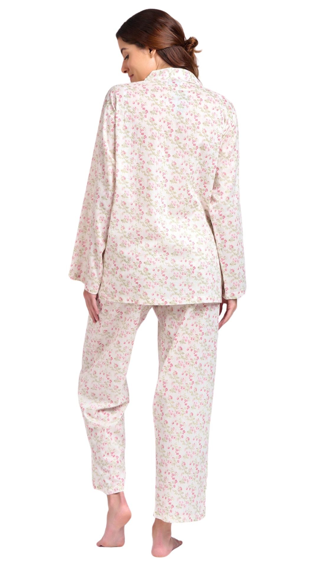 long sleeve cotton pajamas on model