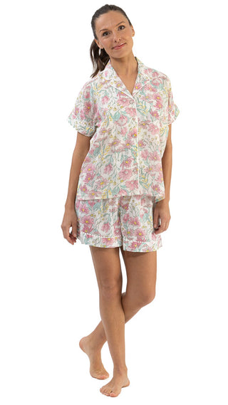 Ladies pjs for hospital - 100% cotton - button down top and elastic shorts for plus size women 