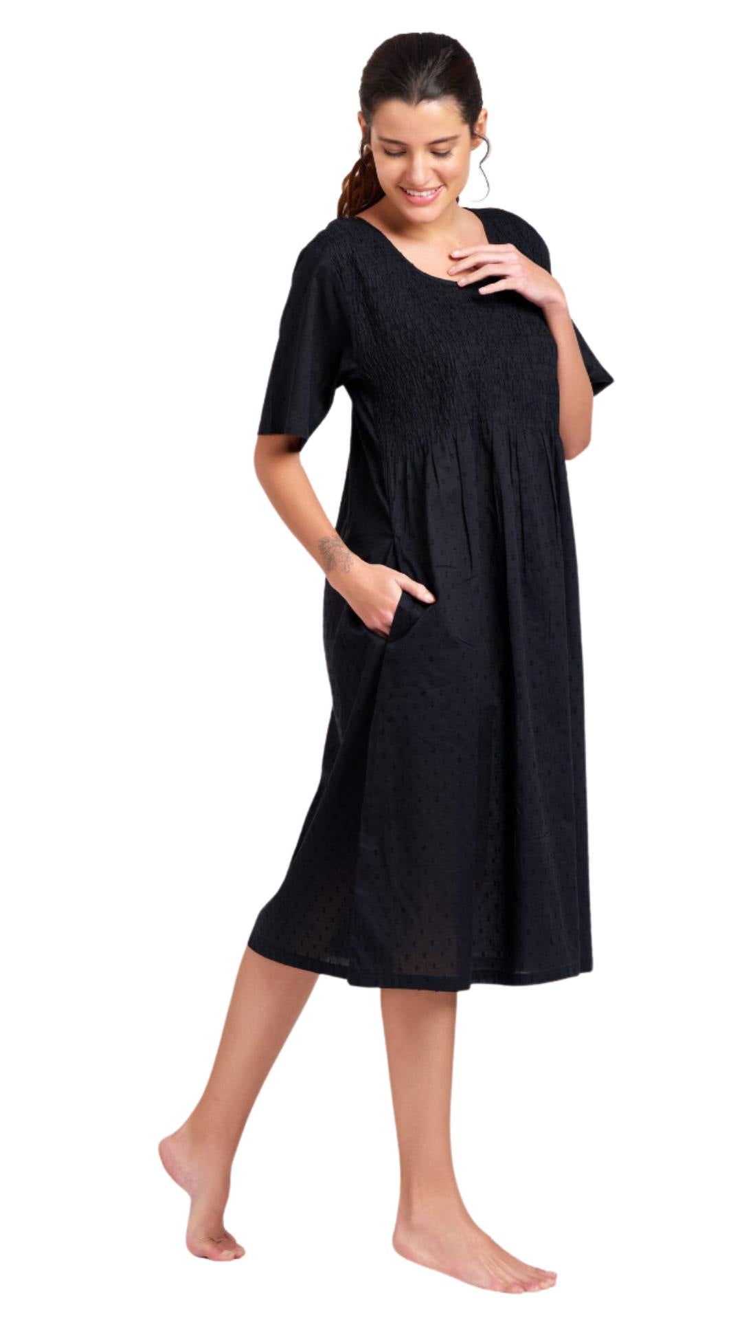 Margot Short Sleeve Black Cotton Nightie