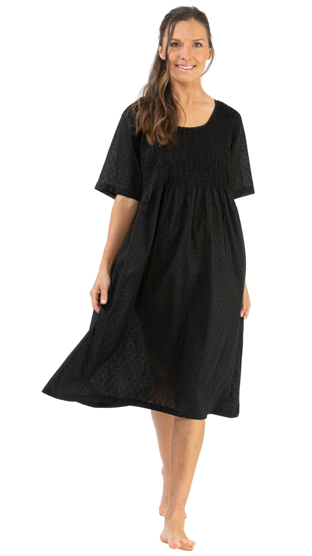 short sleeve black cotton nightdress in plus size