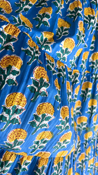 Marigold Cotton Maxi Dress Nightie – Blue and Yellow Floral