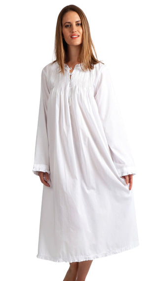 white cotton long sleeve nightgown
