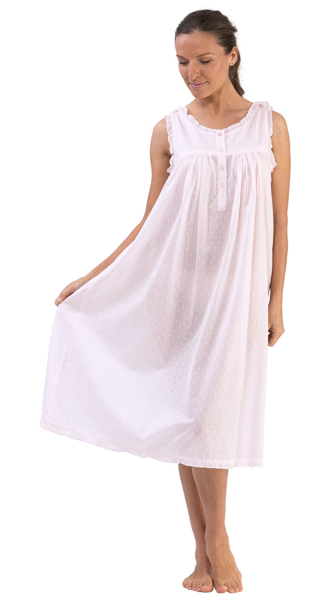 Soft pink sleeveless nightie in light cotton for Women