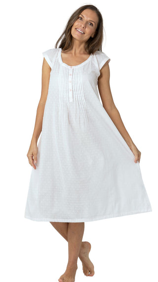 ladies white cotton nightgown on model plus sizes 3XL 