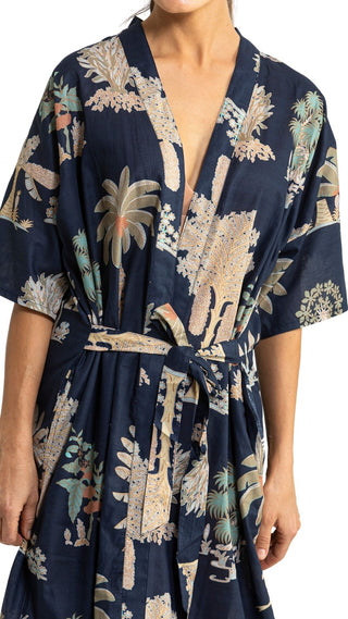 Bangalow Palm Dressing Gown - Navy Blue