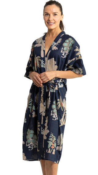Bangalow Palm Dressing Gown - Navy Blue