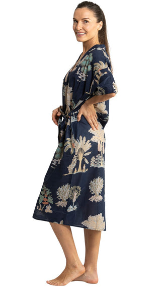 Bangalow Palm Dressing Gown - Navy Blue