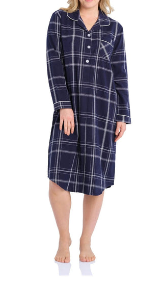 navy flannelette nightie button down 100%  cotton