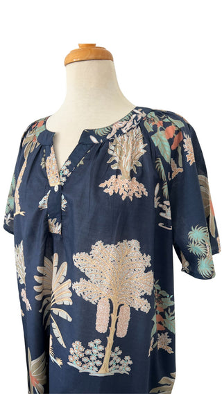 Bangalow Palm Short Sleeve Nightie - Navy Blue