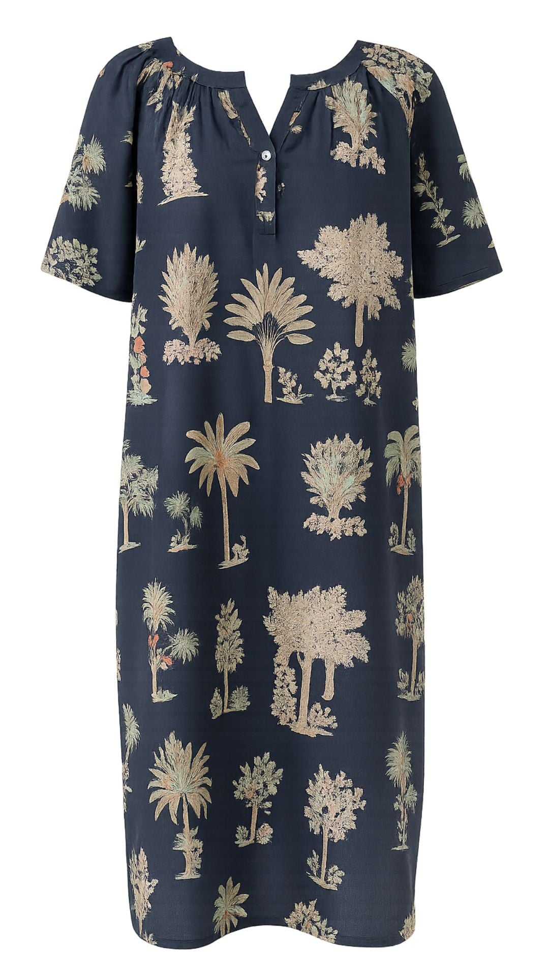 Bangalow Palm Short Sleeve Nightie - Navy Blue
