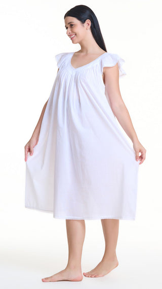 White cotton nightdress on model