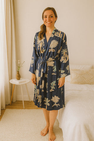 Bangalow Palm Dressing Gown - Navy Blue