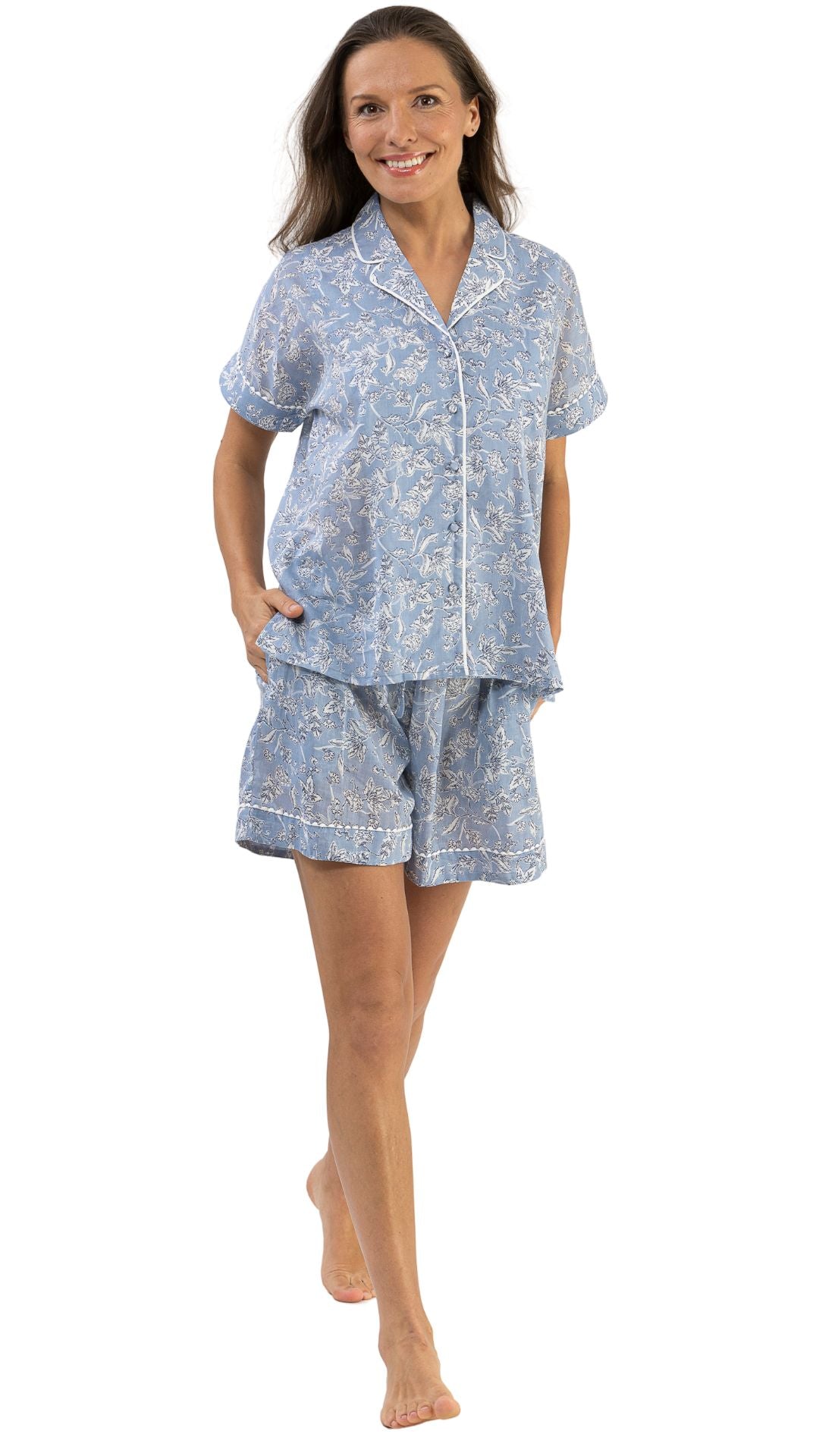 Cotton pyjama sets for Summer -  blue on model size 8-3xl for plus sizes