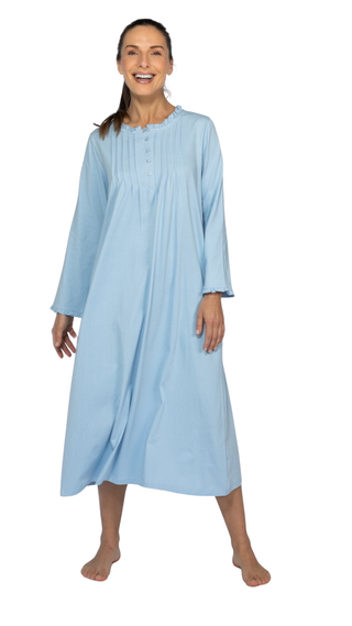 Penelope Stretch-Knit Long Sleeve Cotton Nightie - Blue