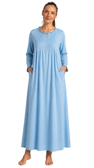 Penelope Stretch Cotton Nightie - Blue