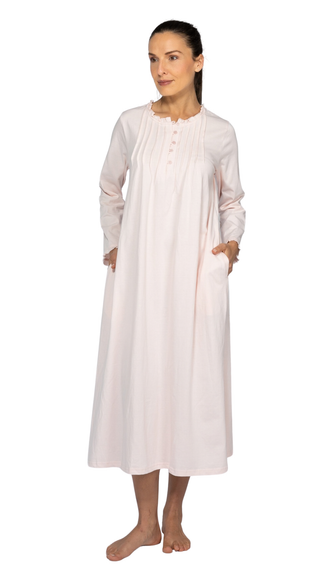 Penelope Stretch-Knit Long Sleeve Cotton Nightie - Pink