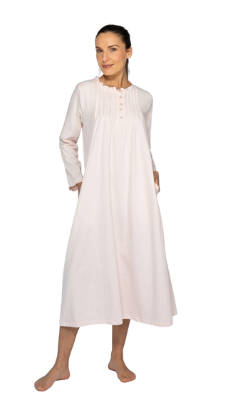 Penelope Stretch-Knit Long Sleeve Cotton Nightie - Pink