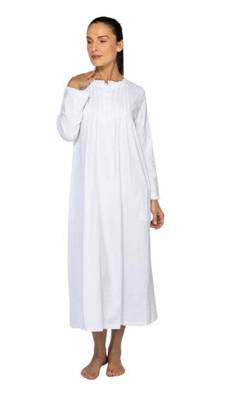Penelope Stretch-Knit Long Sleeve Cotton Nightie - White