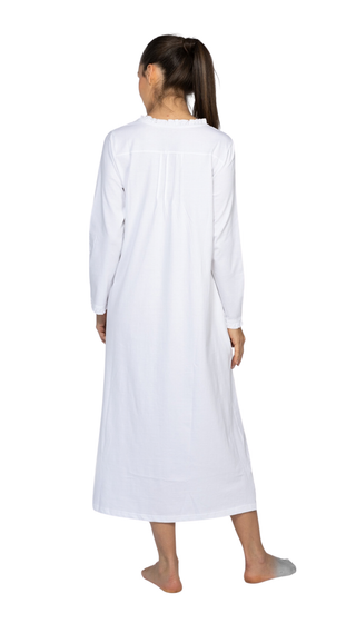 Penelope Stretch-Knit Long Sleeve Cotton Nightie - White