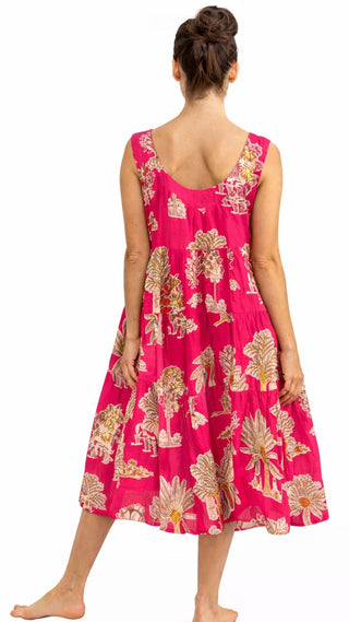Pink Palm Cotton Maxi Dress Nightie with Pockets – Sleeveless