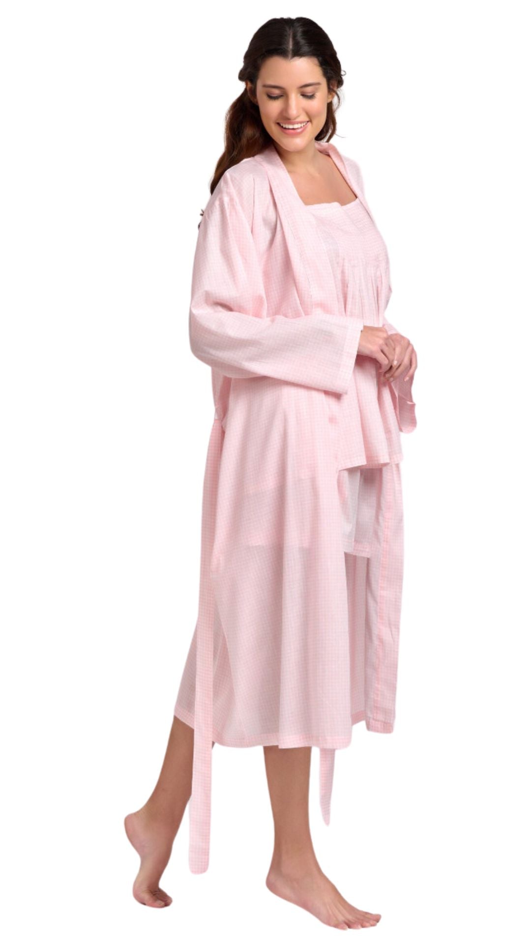 Pink Gingham Cotton Dressing Gown
