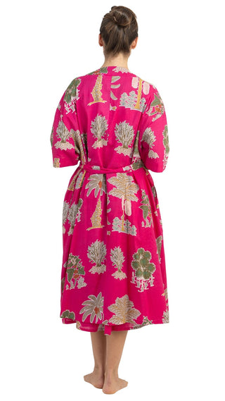 Bangalow Palm Short Sleeve Robe - Hot Pink