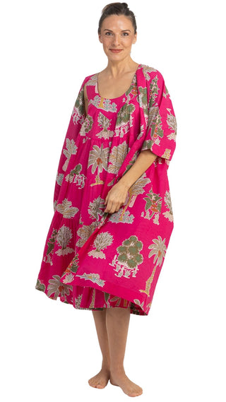 Bangalow Palm Short Sleeve Robe - Hot Pink