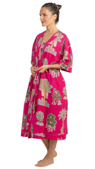 Bangalow Palm Short Sleeve Robe - Hot Pink