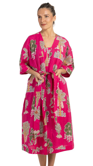 Bangalow Palm Short Sleeve Robe - Hot Pink