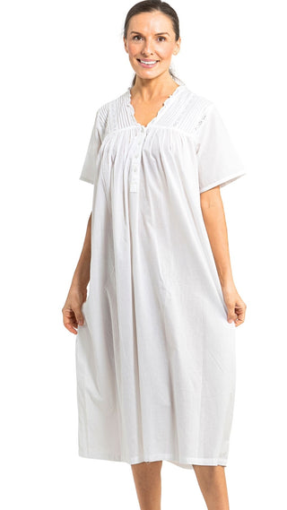 Arabella white cotton nightie  on model