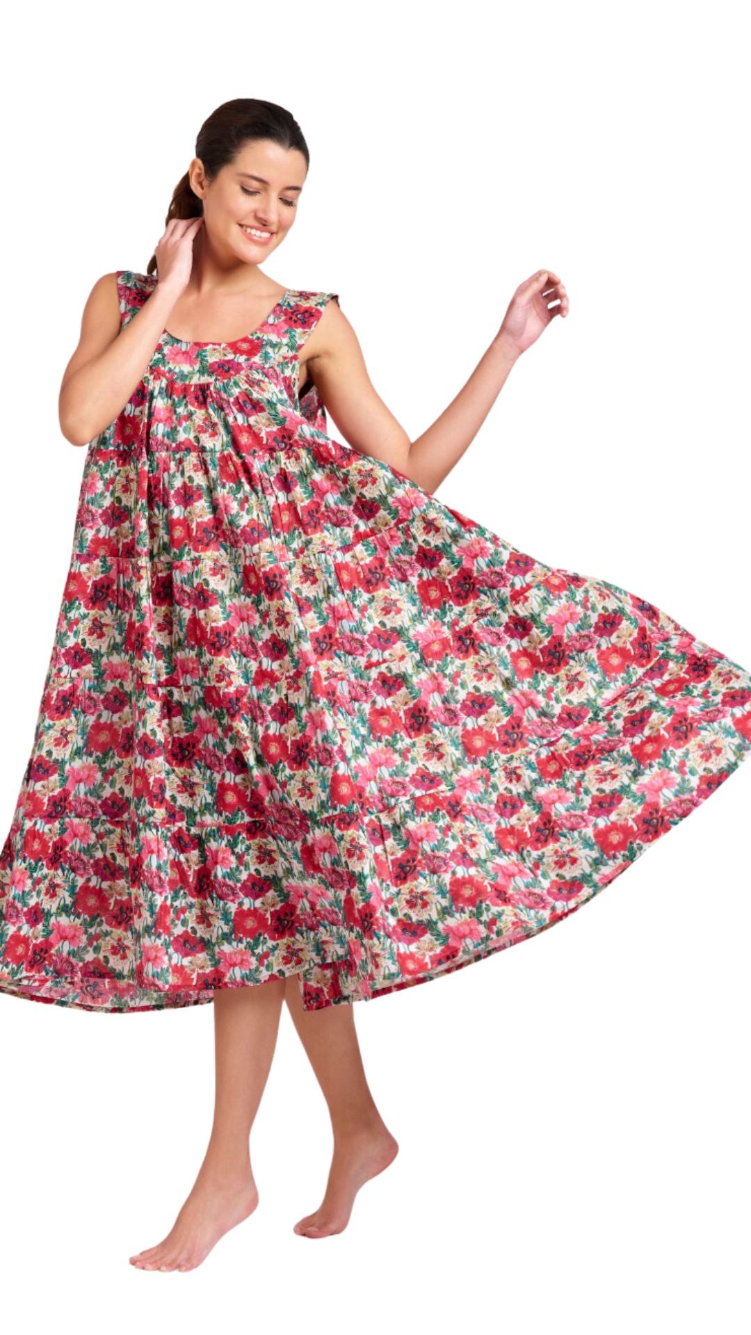floral red cotton night gown - plus sizes